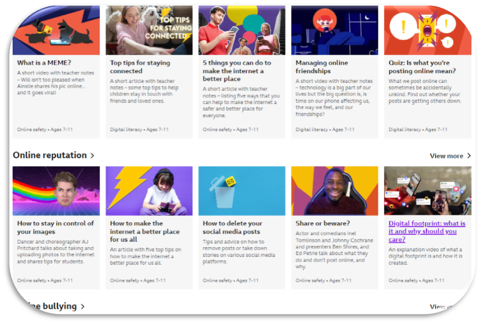 Picture of BBC Online Safety content 