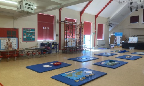 Mats on hall floor for activities